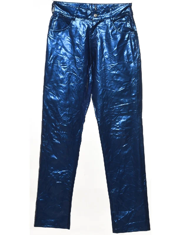 Blue Metallic Shiny Trousers - W28 L32 Trousers Exclusive Limited