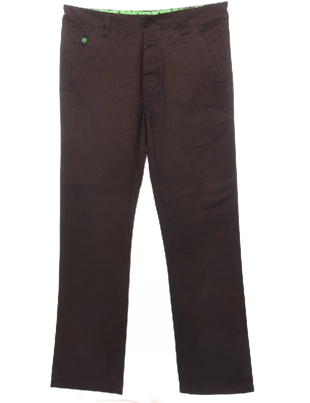 Brown & Green Straight-Fit Trousers - W34 L33 Trousers stylish elegant
