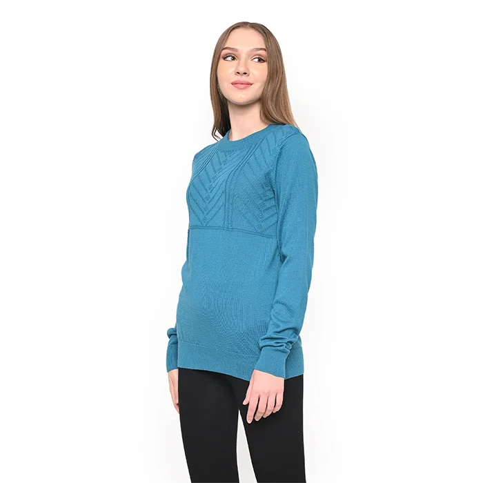 Ladies Round Neck Cabled - Top Sweater Terry Terry Cloth Terry Knit