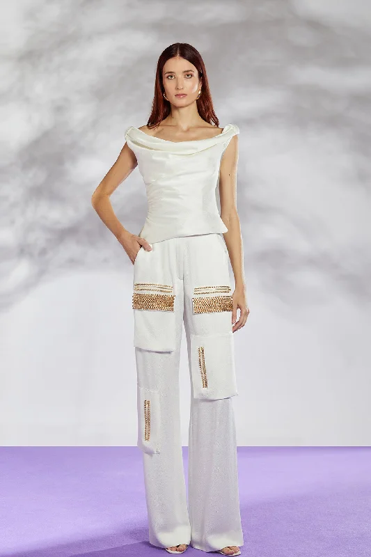 Sleeveless top with embroidered trousers Trousers Evening Elegant