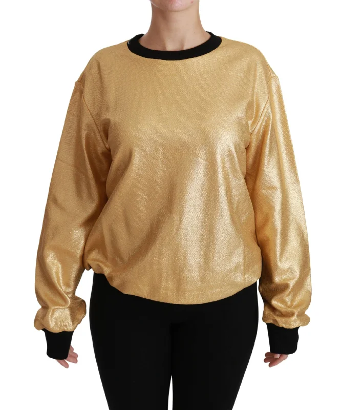 Dolce & Gabbana Elegant Gold Crew Neck Cotton Sweater Jersey Fabric Tulle Fabric Batik Fabric Dolce & Gabbana Elegant Gold Crew Neck Cotton Sweater Jersey Fabric Tulle Fabric Batik Fabric