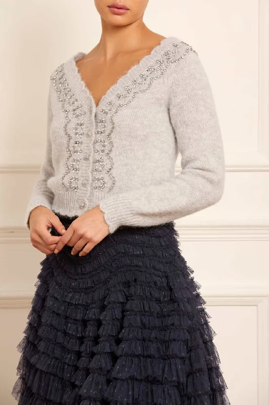 Embellished V-Neck Short Cardigan Faux Fur Fabric Real Fur Fabric Shearling Fabric