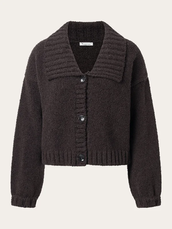 Mouline big collar cardigan - Chocolate Plum Fleece Cardigan Nylon Polyester