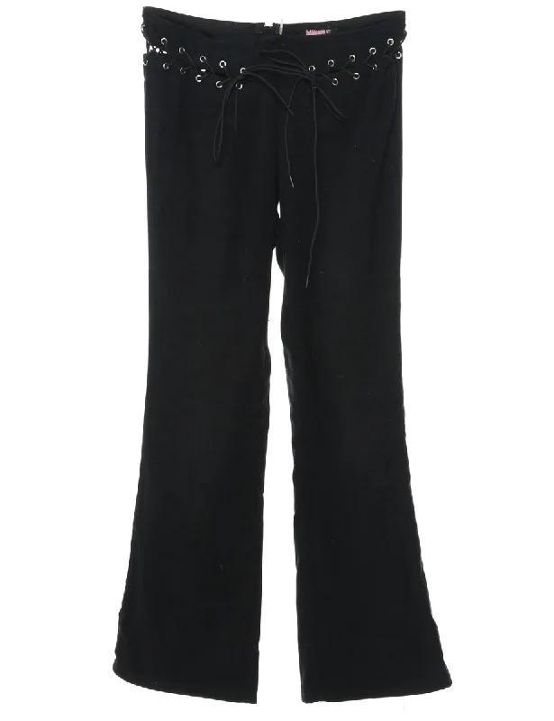Black Flared Leg Y2K Trousers - W30 L31 Trousers Solid Black