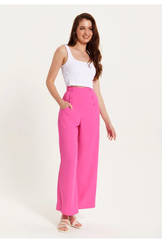 Pink Wide Leg Trousers by Liquorish Trousers Modern Contemporary
