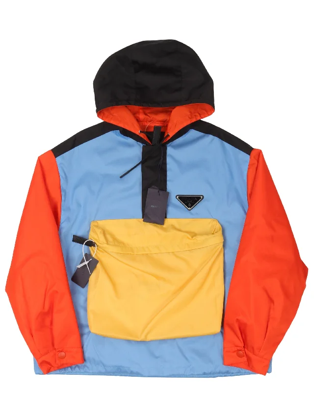 Multicolor Anorak Jacket Zippered Front Buttoned Front Snap Front