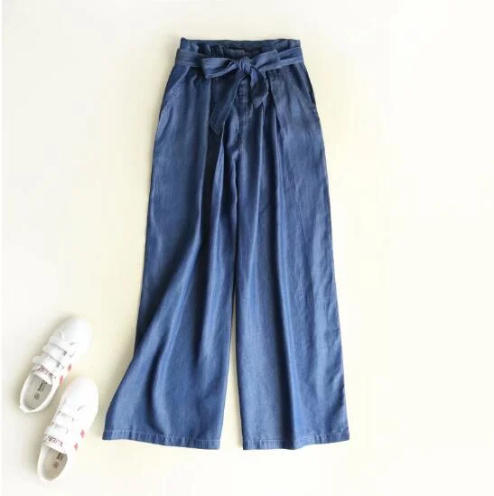 Casual Hight waist Bow tied Sashes Tencel Denim Wide Leg Pants 2022 New Woman Blue Casual Jeans Femme Loose Jean Trousers Trousers chic fashionable Casual Hight waist Bow tied Sashes Tencel Denim Wide Leg Pants 2022 New Woman Blue Casual Jeans Femme Loose Jean Trousers Trousers chic fashionable