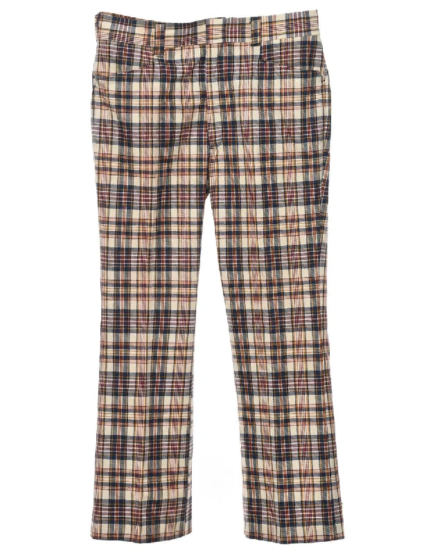 1970s Checked Pattern Navy & Off-White Suit Trousers - W34 L30 Trousers Denim Distressed