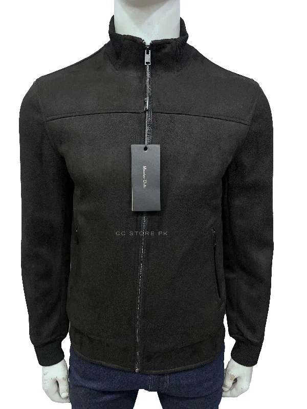 MD Suede Black Slim Fit Jacket Tiered Jacket Buttoned Jacket Zippered Jacket