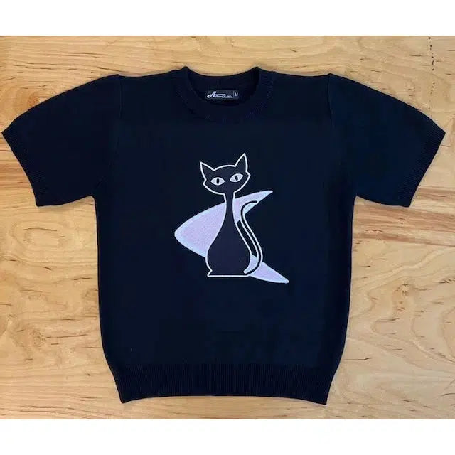 Star Struck MCM Atomic Bettie Cat Arrow Black Sweater in Pink Oversized Loose Flowy