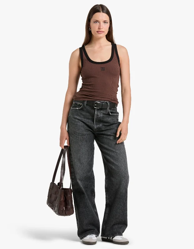 Nora Contrast Bind Scoop Neck Tank - Mocha Black graphic tank top
