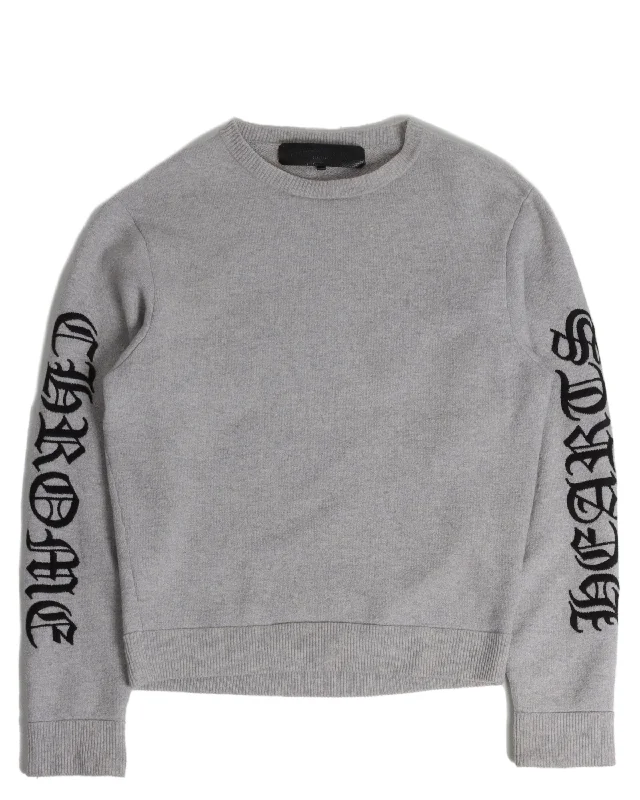 Embroidered Cashmere Sweater Welt Pockets Slit Pockets Flap Pockets