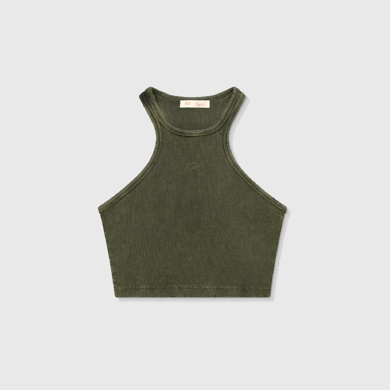 Core Ribbed Crop Tank Top- Military Green relaxed fit tank