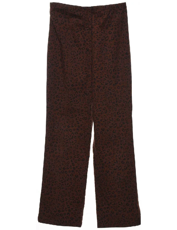 Black & Brown Leopard Print Casual Trousers - W28 L30 Chinos Cotton Straight Leg