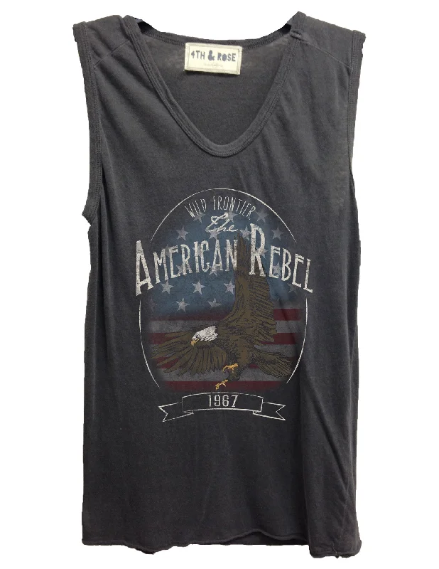 4th & Rose American Rebel Eagle Flag Charcoal Muscle Tank rhinestone tank top