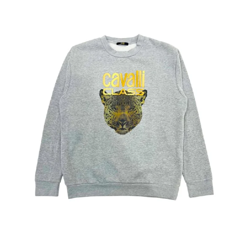 Cavalli Class Gray Polyester Sweater Terry Blend Velvet Blend Canvas Blend