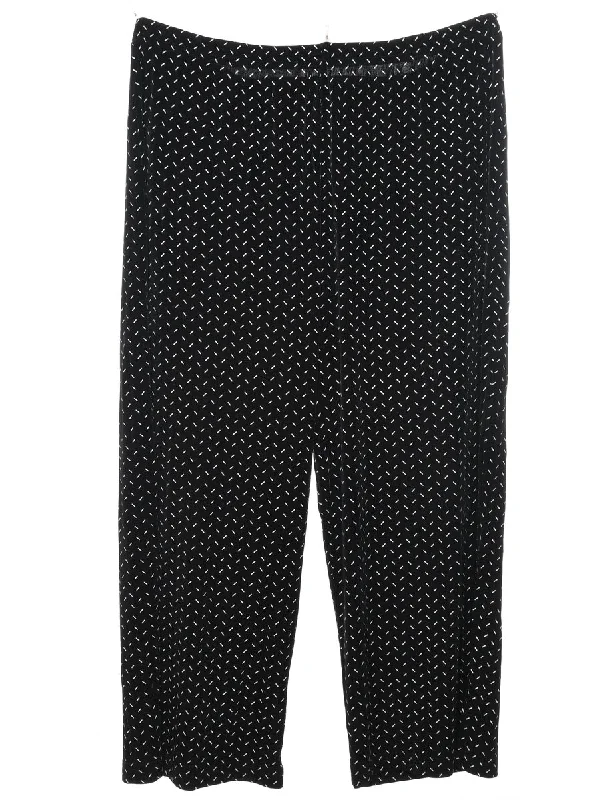 Black & White Patterned Cropped Trousers - W33 L23 Trousers Elastic Waist Soft