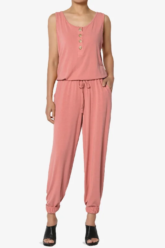 Entrada Button Scoop Neck Tank Jogger Jumpsuit PLUS lime green tank