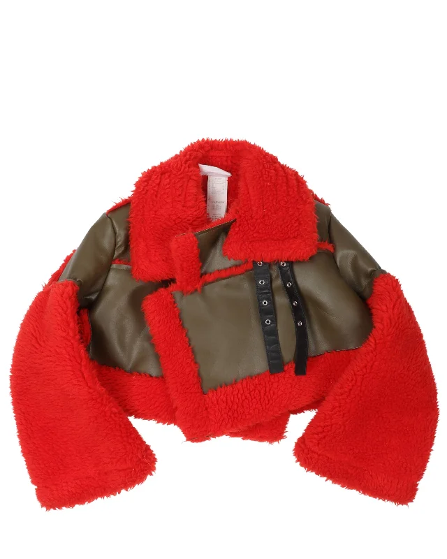 Reconstructed Cropped Shearling Jacket Cardigan Sweater Pullover
