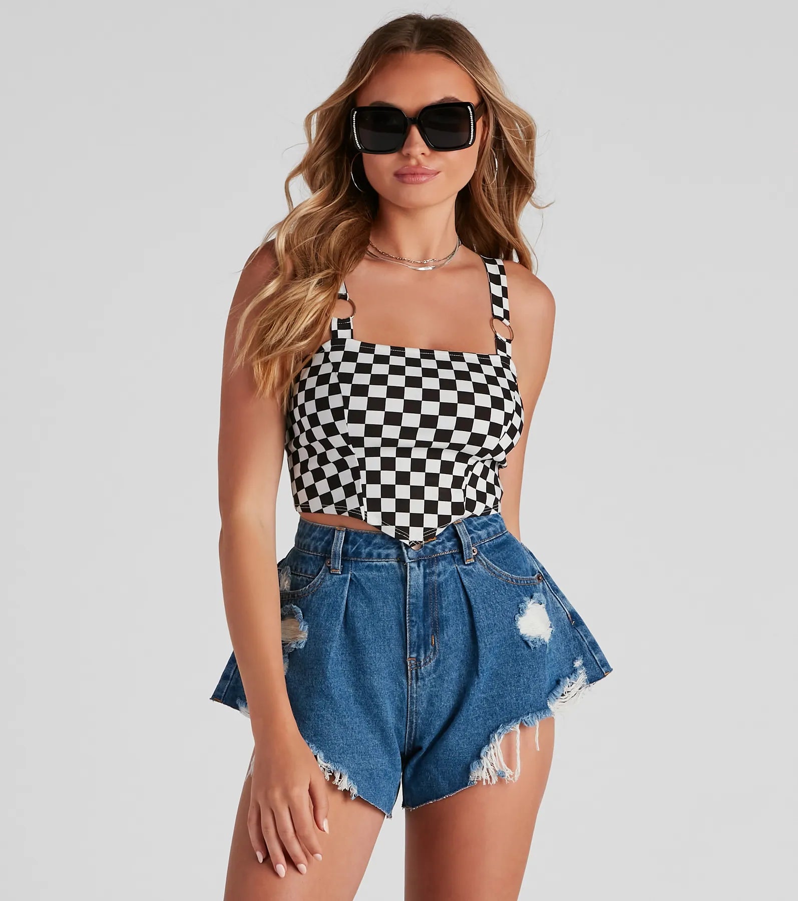 Finish The Race Checkered Tank Top white tank top