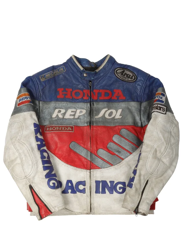 Honda Leather Motorcycle Racing Jacket Nylon Fabric Polyester Fabric Spandex Fabric