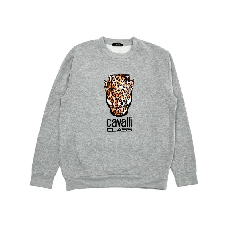 Cavalli Class Gray Polyester Sweater Cashmere Blend Cotton Blend Poly Blend