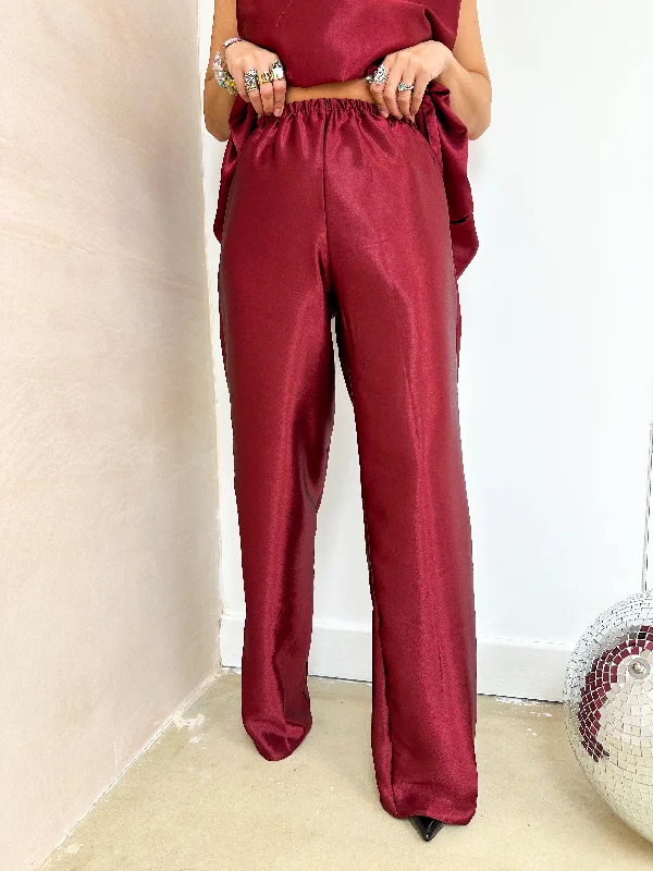 The Midnight Wide Leg Trousers In Burgundy Trousers Trousers Formal