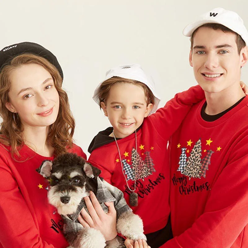 Matching Family Christmas Sweaters with Trees Graphic Sweater Embroidered Appliqued
