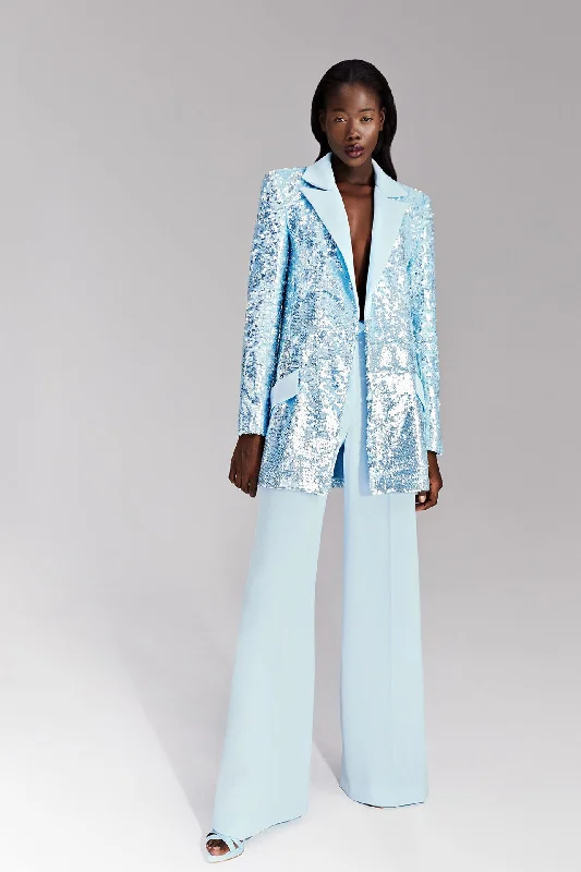 Sequined blazer paired with crepe trousers Trousers practical easy-care