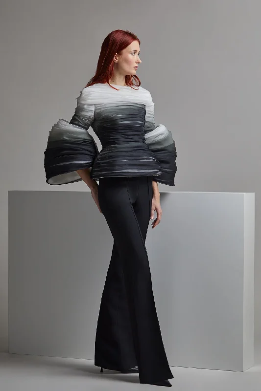 Pleated top with crepe trousers Trousers Elastic Waist Soft