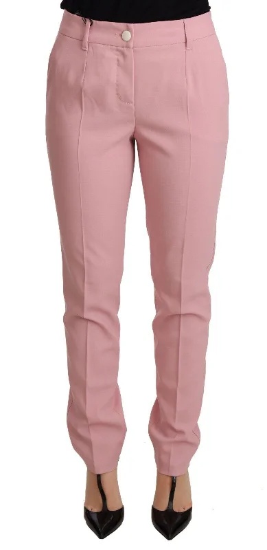 Dolce & Gabbana Elegant Pink Tapered Wool Trousers Trousers Mesh Breathable