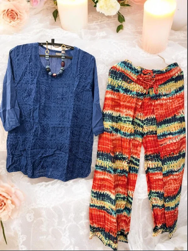 Chikankari Kurti With Tie And Die Trouser Trousers Occasion Special