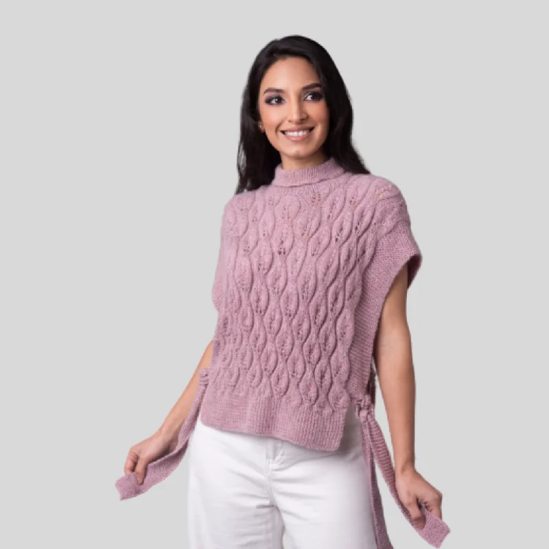 Antolina Cable Knit Sleeveless Sweater Open Front Closed Front Wrap Front