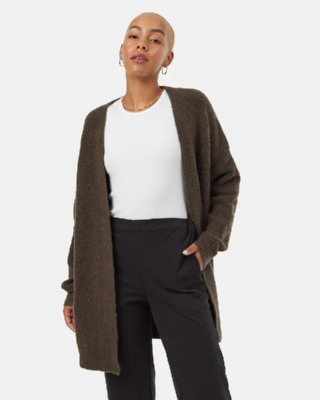 Highline Fuzzy Open Cardigan Boat Neck Shawl Collar Notched Collar