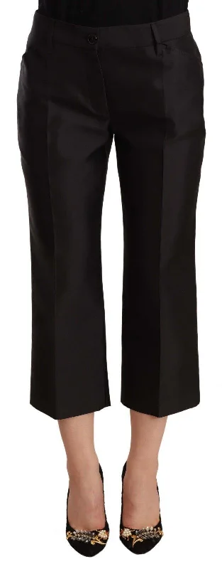 Dolce & Gabbana Chic Silk Cropped Trousers in Timeless Black Trousers Satin Smooth