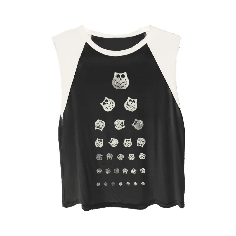 4th & Rose Seeing Owls Black & Creme Raglan Muscle Tank lavender tank top