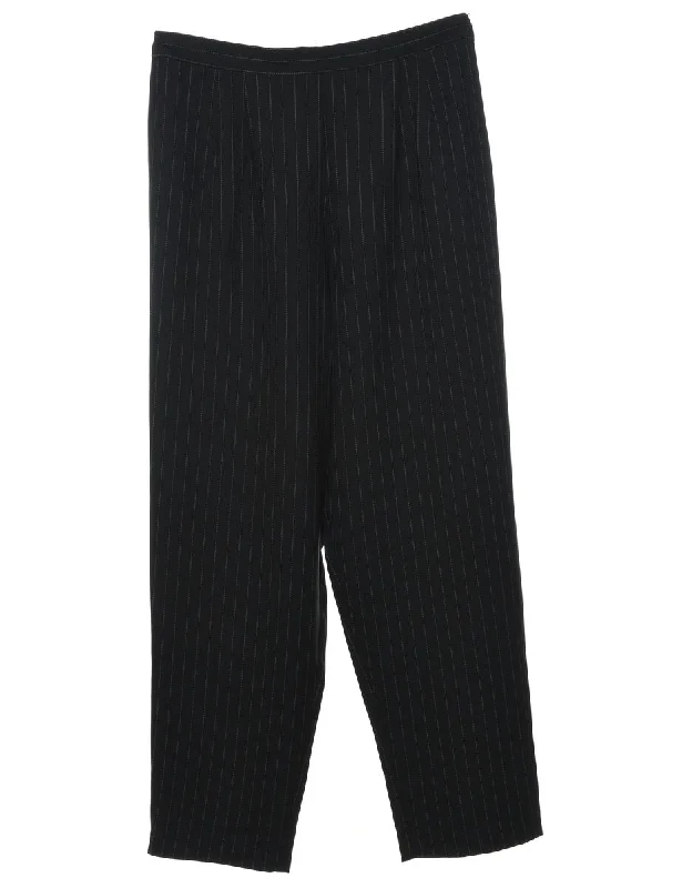 Black Pinstriped Tapered Trousers - W30 L30 Trousers Corduroy Warm