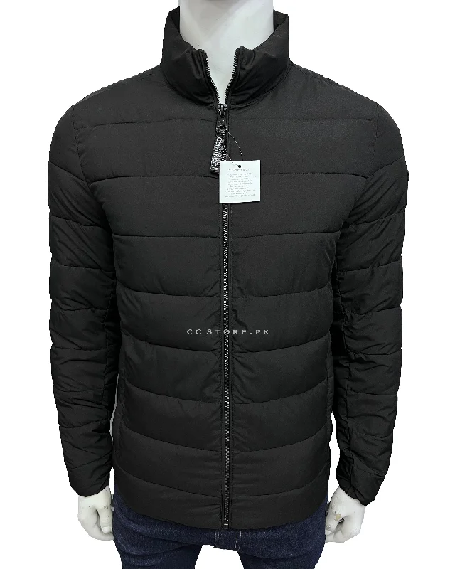 CK Black Horizontal Puffer Jacket Faux Fur Fabric Real Fur Fabric Shearling Fabric