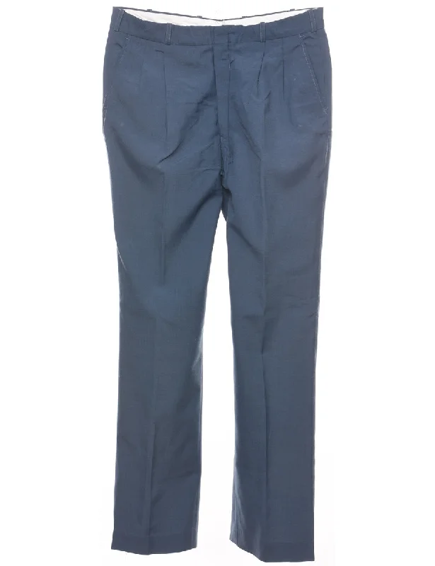 Blue Pleated Detail Trousers - W33 L32 Trousers New Arrival