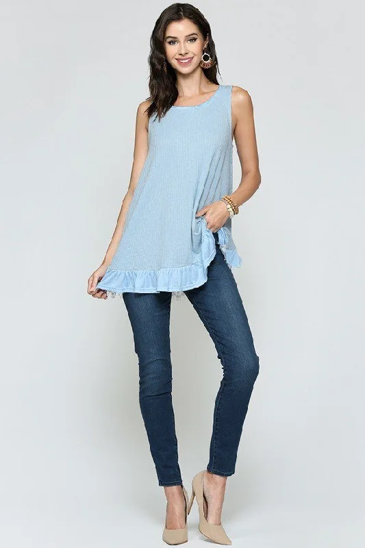 Sleeveless Back Lace Ruffle Detail Tank Top bright tank top