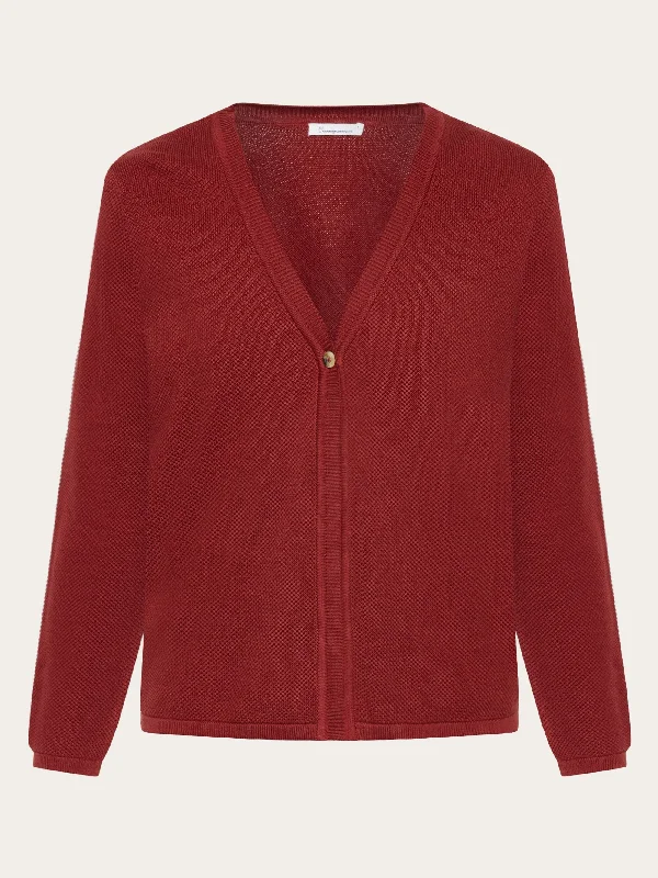 Cotton micro bubble cardigan - Regenerative Organic Certified® - GOTS/vegan - Fired Brick Cable Knit Ribbed Knit Lace Knit