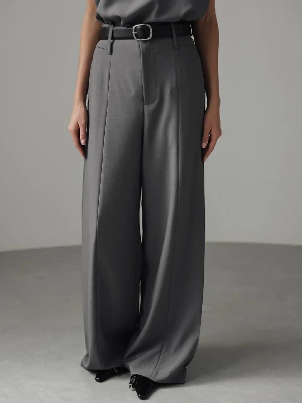 Grey Wide-Leg Trousers Trousers Office Stylish