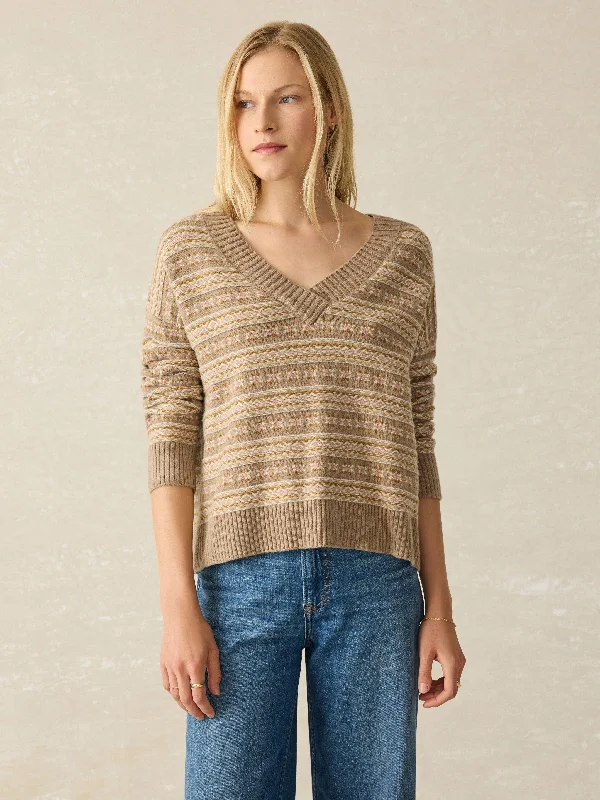 Highland Fairisle V-Neck Sweater - Sugar Cookie Fairisle Fitted Loose Oversized