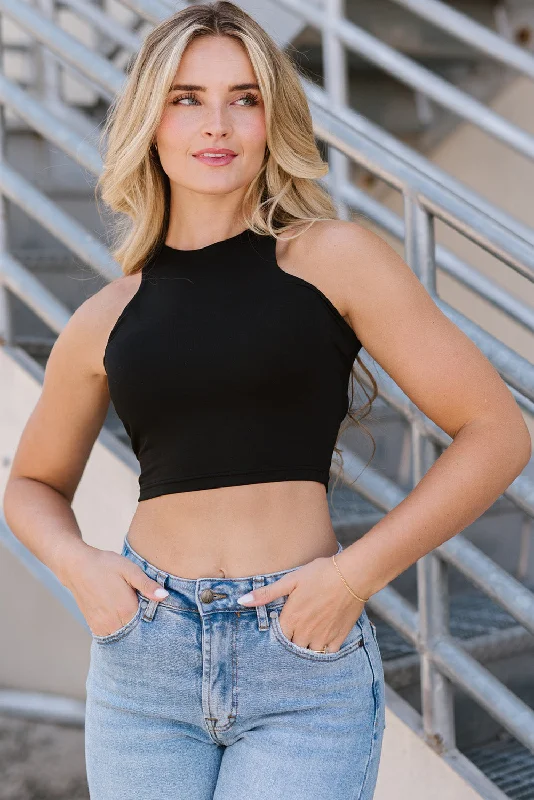 Cropped Round Neck Sleeveless Tank Top high neck tank