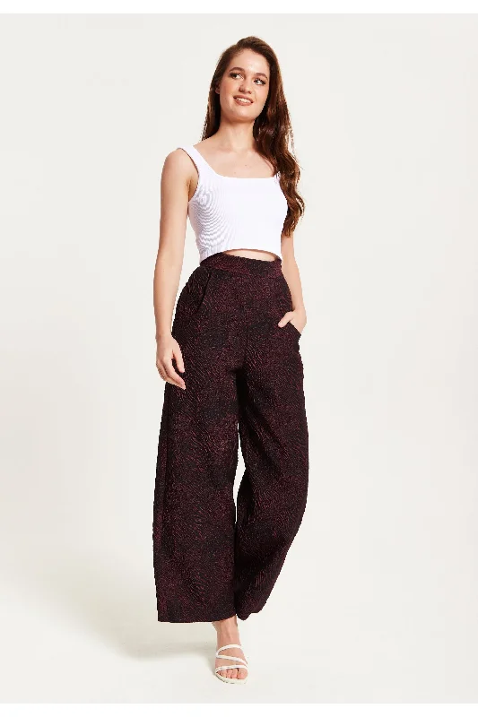 Wine Wide Leg Trousers by Liquorish Trousers Designer Luxury