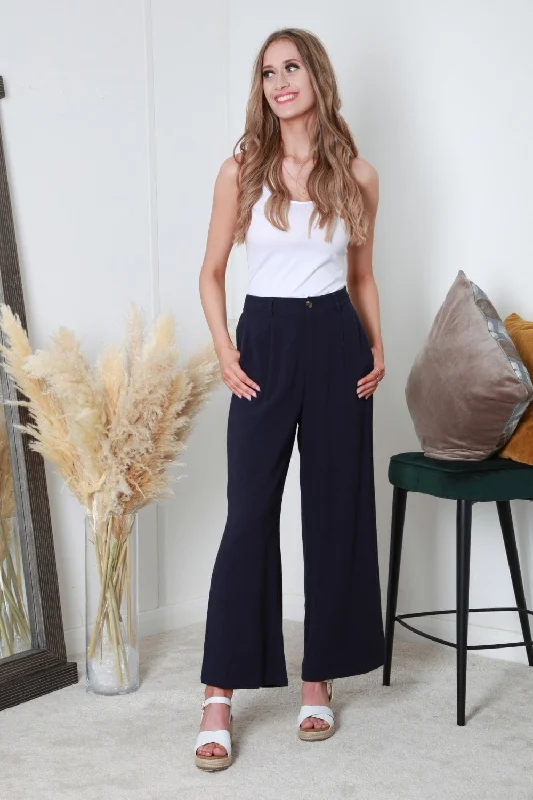 Wide Leg Elastic Back Trouser by Double Second Trousers trendy modern
