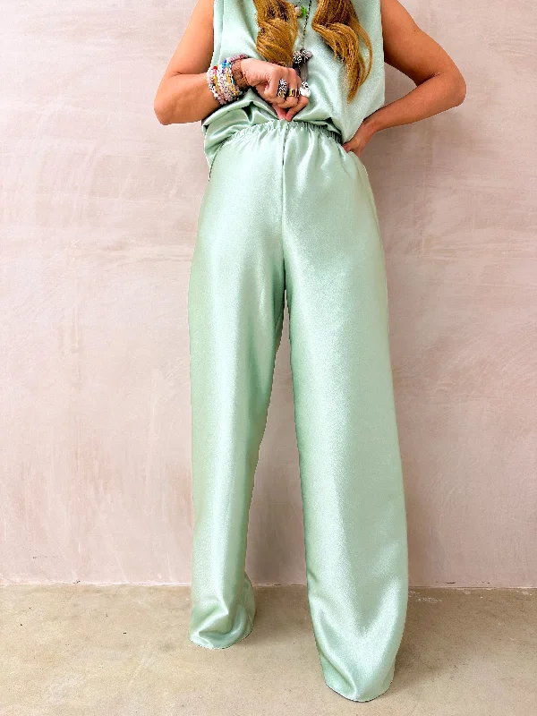 The Midnight Wide Leg Trousers In Sage Green Trousers Chinos Classic