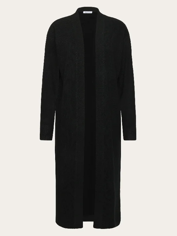 Lambswool long cardigan - RWS - Black Jet Plaid Cardigan Polka Dot Checkered