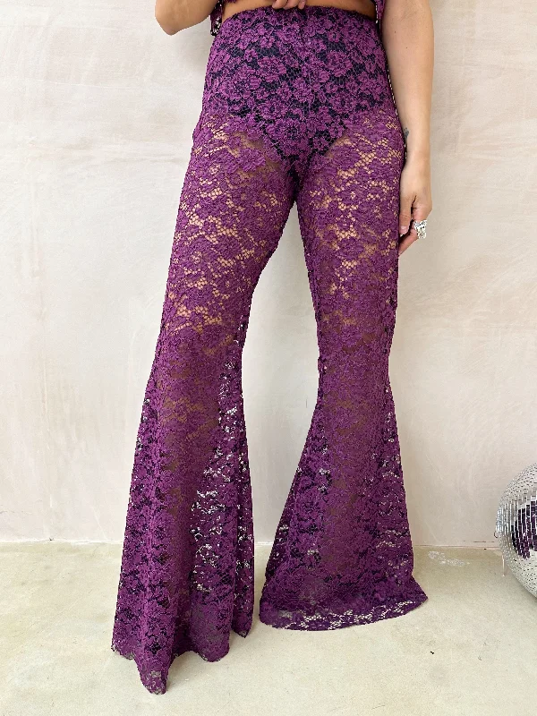 Fairytale Lace Extreme Flare Trousers In Purple Trousers Formal Black