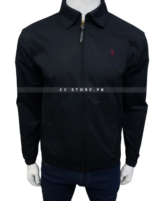 RL Bayport Cotton Black Jacket Tiered Jacket Buttoned Jacket Zippered Jacket